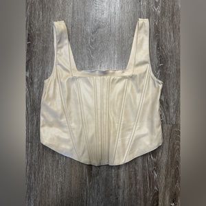 Seven For All Mankind vegan leather corset top, cropped, tan, size large